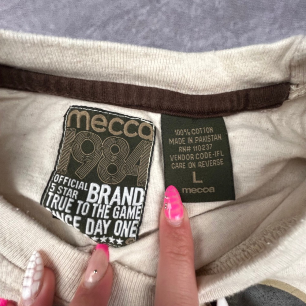 Vintage Mecca 1984 T-Shirt Mens Large Oatmeal Graphic Streetwear 90s Y2K Boxy - Picture 3 of 7